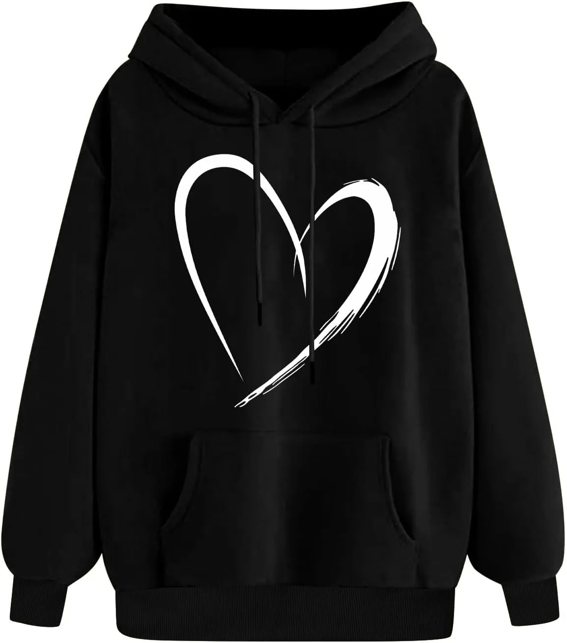 Womens Oversized Graphic Hoodies Casual Long Sleeve Heart Print Pullover Comfort Pocket Drawstring Hooded Sweatshirt
