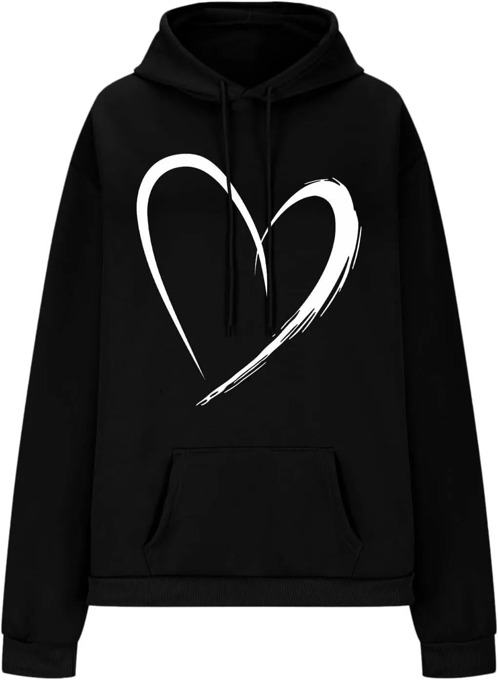 Womens Oversized Graphic Hoodies Casual Long Sleeve Heart Print Pullover Comfort Pocket Drawstring Hooded Sweatshirt