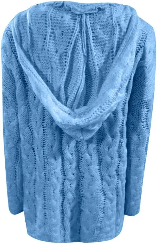 Womens Oversized Hooded Sweater Chunky Cable Knit Pullover Tops Long Sleeve Loose Fit Simple Solid Fall Hoodies