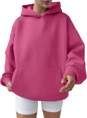 Womens Oversized Hoodie Fall Fashion 2024 Ribbed Cuffs Crewneck Sweatshirt Drop Shoulder Long Sleeve Tops With Pocket