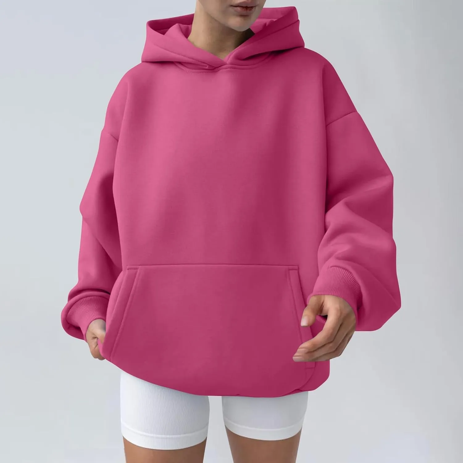 Womens Oversized Hoodie Fall Fashion 2024 Ribbed Cuffs Crewneck Sweatshirt Drop Shoulder Long Sleeve Tops With Pocket