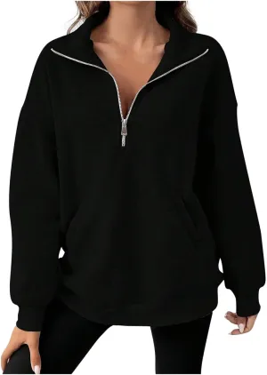 Womens Oversized Hoodie Sweatshirts Top Long Sleeve Quarter Zip Fall Tunic Pullover Trendy Teen Girls Preppy Clothes