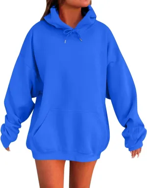 Womens Oversized Hoodies Long Sleeve Pocket Drop Shoulder Pullovers Top Solid Basic Loose Hoodie Sweatshirt