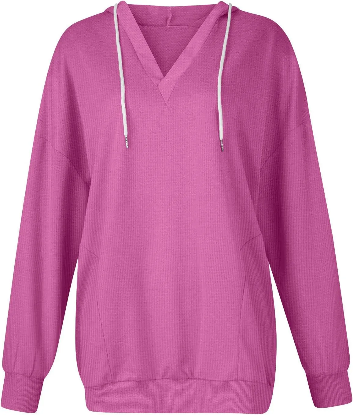 Womens Oversized Sweatshirt V Neck Hoodies Casual Drawstring Hooded Pullover Top Waffle Long Sleeve Workout Tops