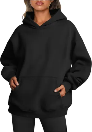 Womens Plain Hoodies Sweatshirts Ladies Fleece Sweaters Long Sleeve Hooded Pullover Tunic Tops Oversized Sweatshirt