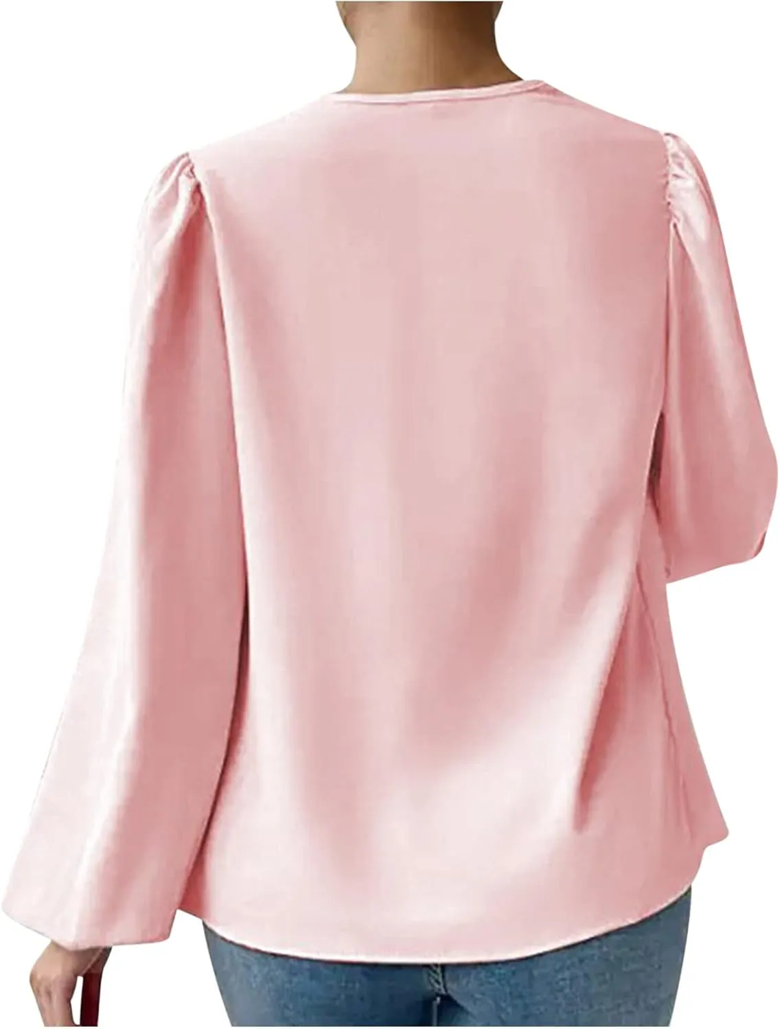 Women's Satin Silk Draped Cowl Neck Ruched Long Sleeve Tops Dressy Casual Fashion Trendy Comfy Shirt Fall 2024