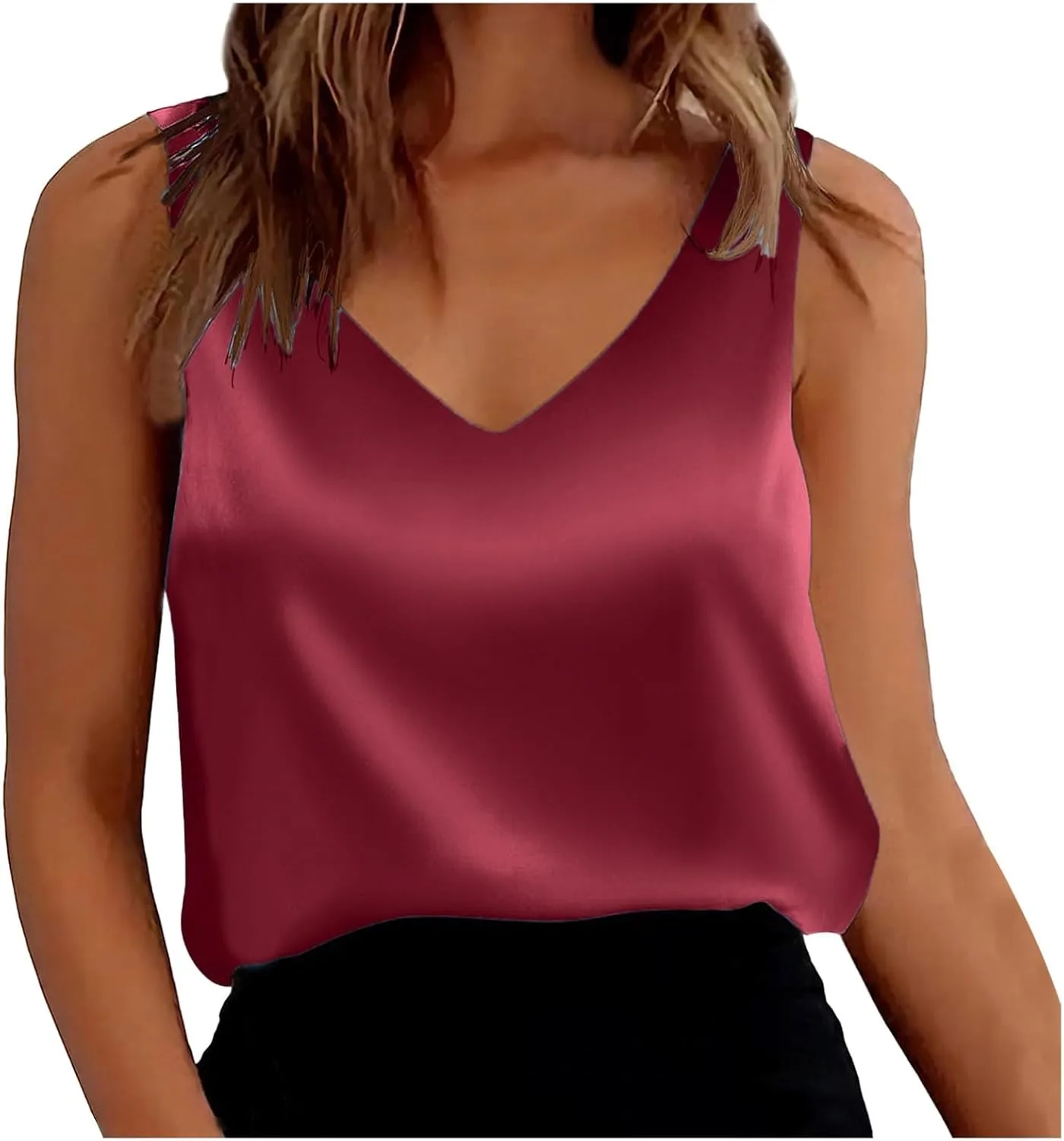 Womens Satin Tank Tops V Neck Sleeveless 2025 Summer Top Casual Shirts Beach Vacation Outfits Fashion Clothes