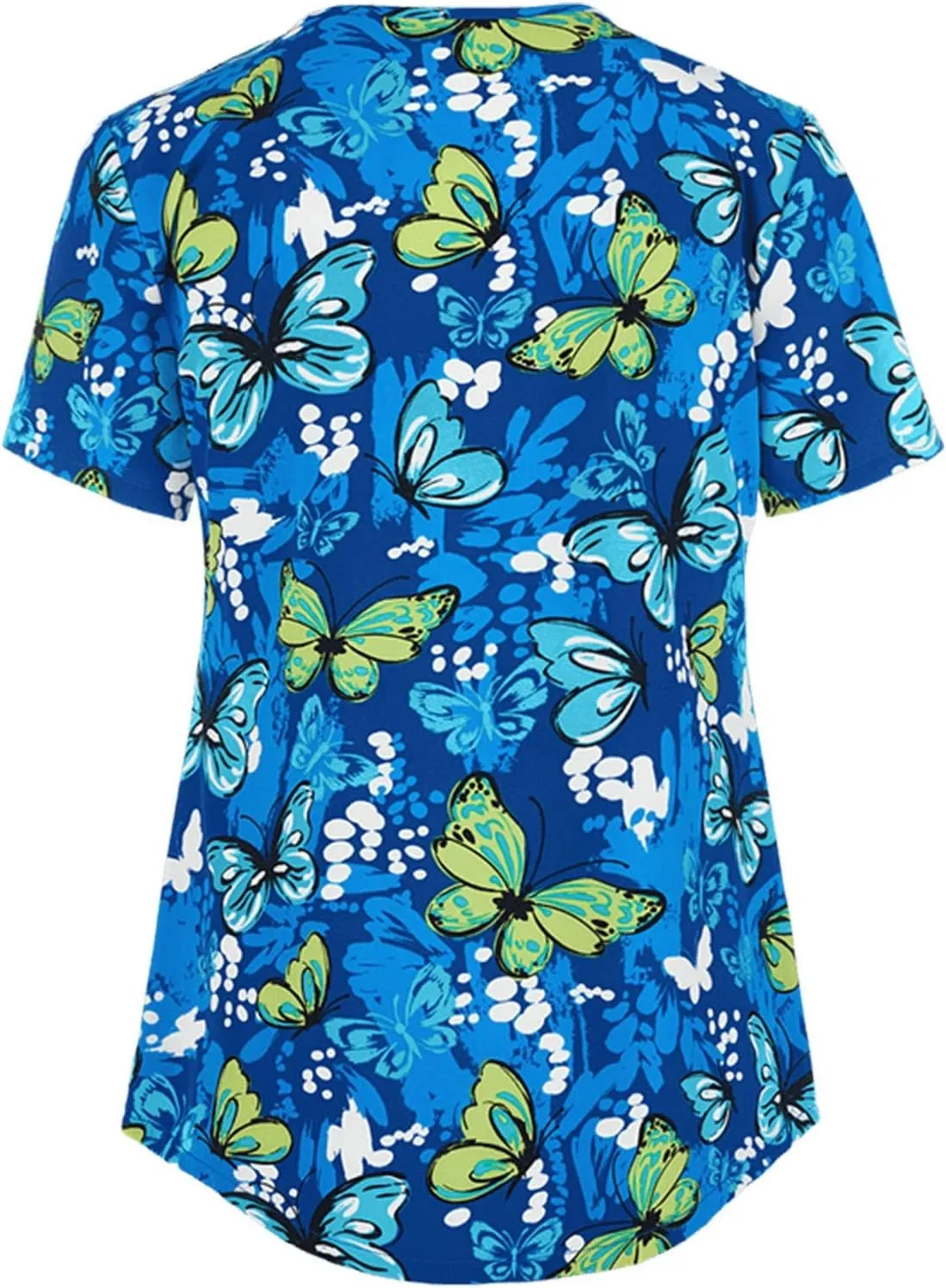 Womens Scrub Tops Fashion Printed Work Uniform T-Shirt V Neck Short Sleeve Nurse Tops Tunic Blouse with Pocket