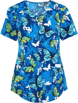 Womens Scrub Tops Fashion Printed Work Uniform T-Shirt V Neck Short Sleeve Nurse Tops Tunic Blouse with Pocket