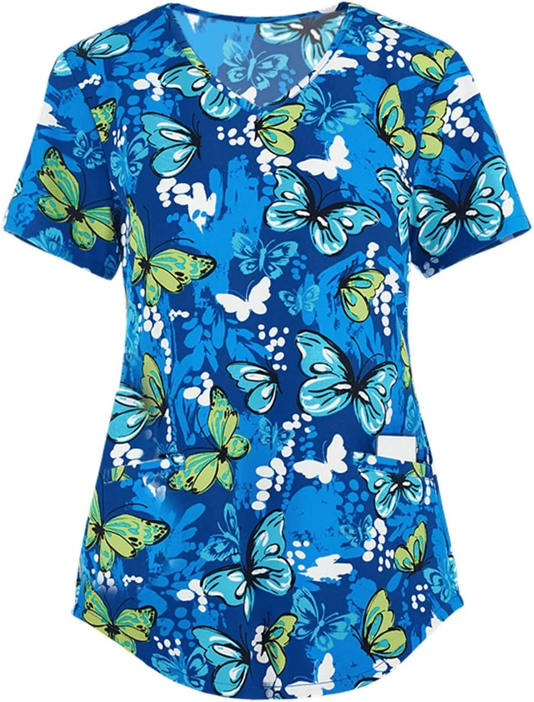 Womens Scrub Tops Fashion Printed Work Uniform T-Shirt V Neck Short Sleeve Nurse Tops Tunic Blouse with Pocket