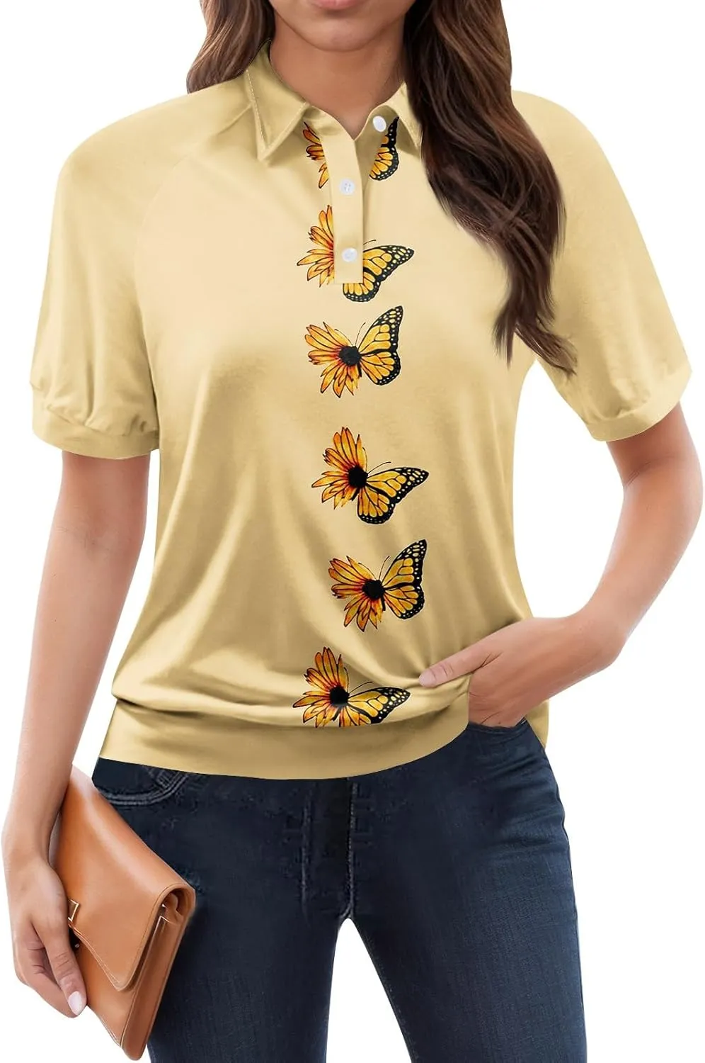 Womens Shirts Casual Short Sleeve Summer Tops Trendy Floral Print Blouses Lapel Collared Work Outfits