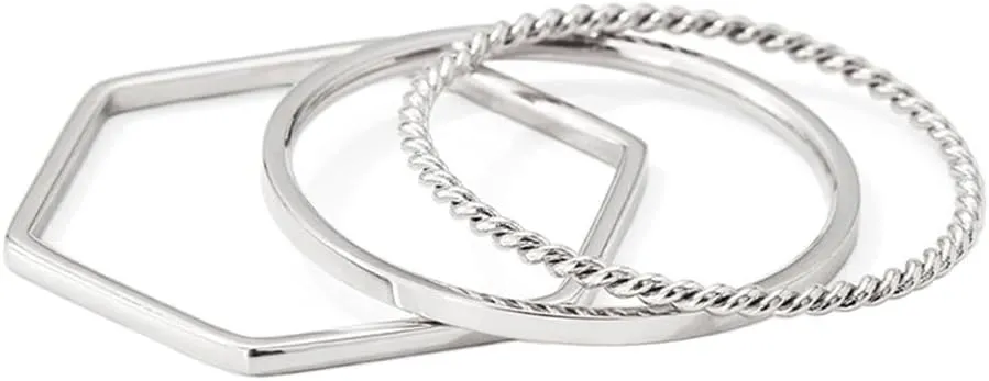 Women's Stainless Steel 3pcs Rings Set Knuckle Finger Midi Pinky Plain Rings Stacking Twisted Rope Band