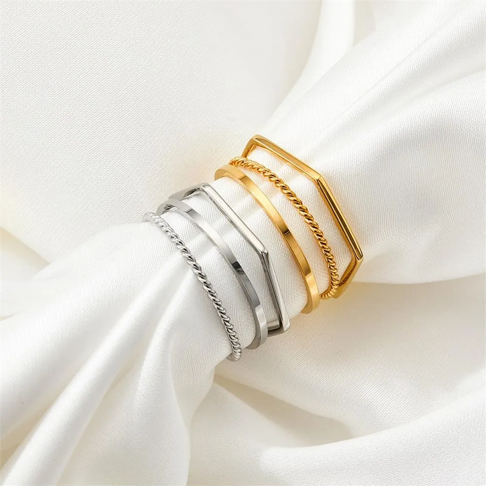 Women's Stainless Steel 3pcs Rings Set Knuckle Finger Midi Pinky Plain Rings Stacking Twisted Rope Band