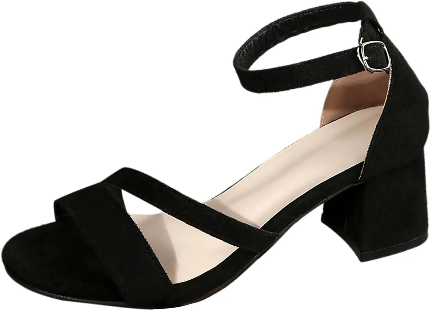 Women's Summer Casual Sandals Suede Solid Color Chunky Heel Comfortable Non Slip Sole Fashionable Sandals