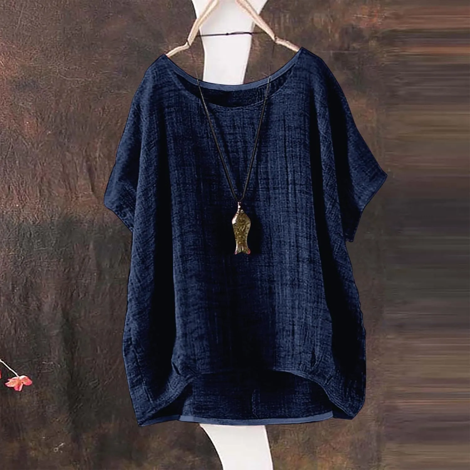 Women's Summer Cotton Linen Boho Floral Short Sleeve Tunic Tops Casual Comfy Womens Tops Oversized Business