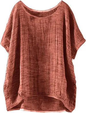Women's Summer Cotton Linen Boho Floral Short Sleeve Tunic Tops Casual Comfy Womens Tops Oversized Business