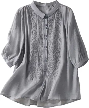 Women's Summer Shirts Polka Dot Printed Cotton Linen Sleeveless Round Neck Tops Button Loose Casual Ladies Blouse