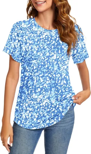 Womens Summer Tops Casual Short Sleeve Shirts Dressy Blouses Trendy Pleated Tunic