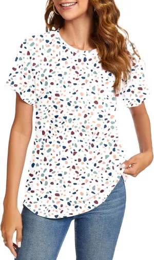 Womens Summer Tops Casual Short Sleeve Shirts Dressy Blouses Trendy Pleated Tunic
