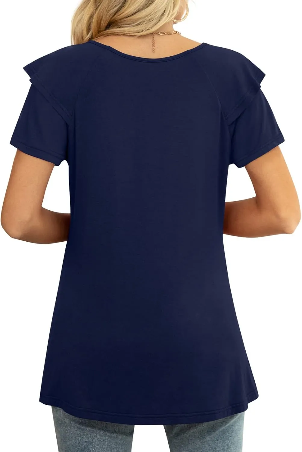 Womens Summer Tops Casual V Neck Ruffle Short Sleeve T Shirts Loose Fit Blouses