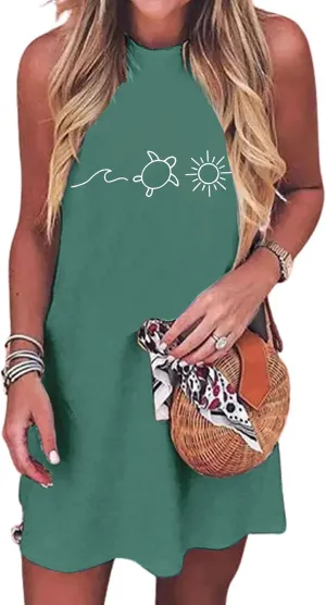 Womens Sundress Summer Sun Graphic Mini Tank Dress Sleeveless Beach Dresses Short Casual Sun Dresses