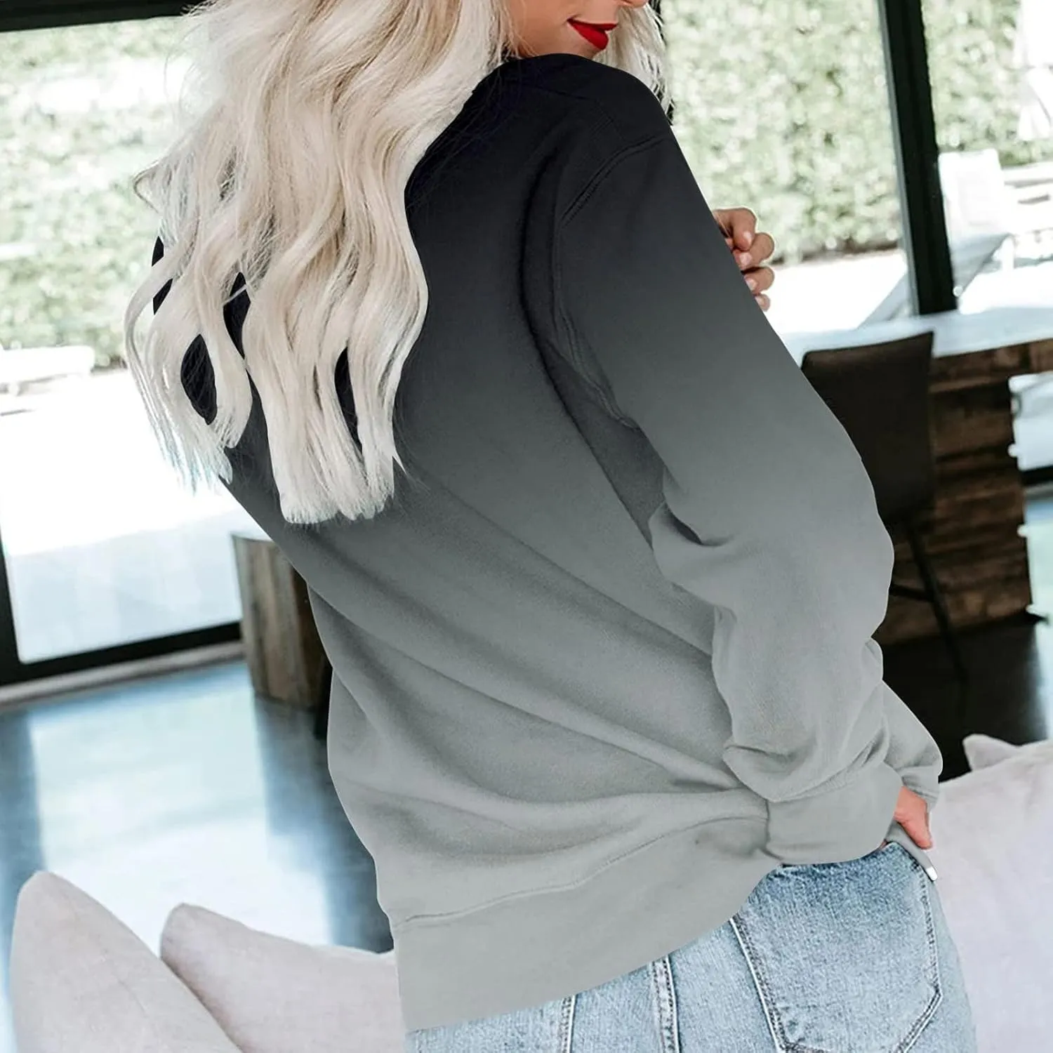 Womens Sweatshirts Crewneck Loose Fitting Tops Long Sleeve Color Block Casual Lightweight Shirts Pullover Blouses