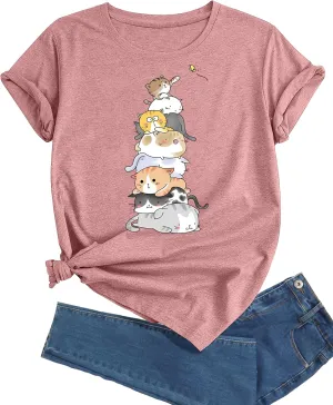 Women's T-Shirt Short Sleeve Crewneck Graphic Tees Printed Casual Summer Tops