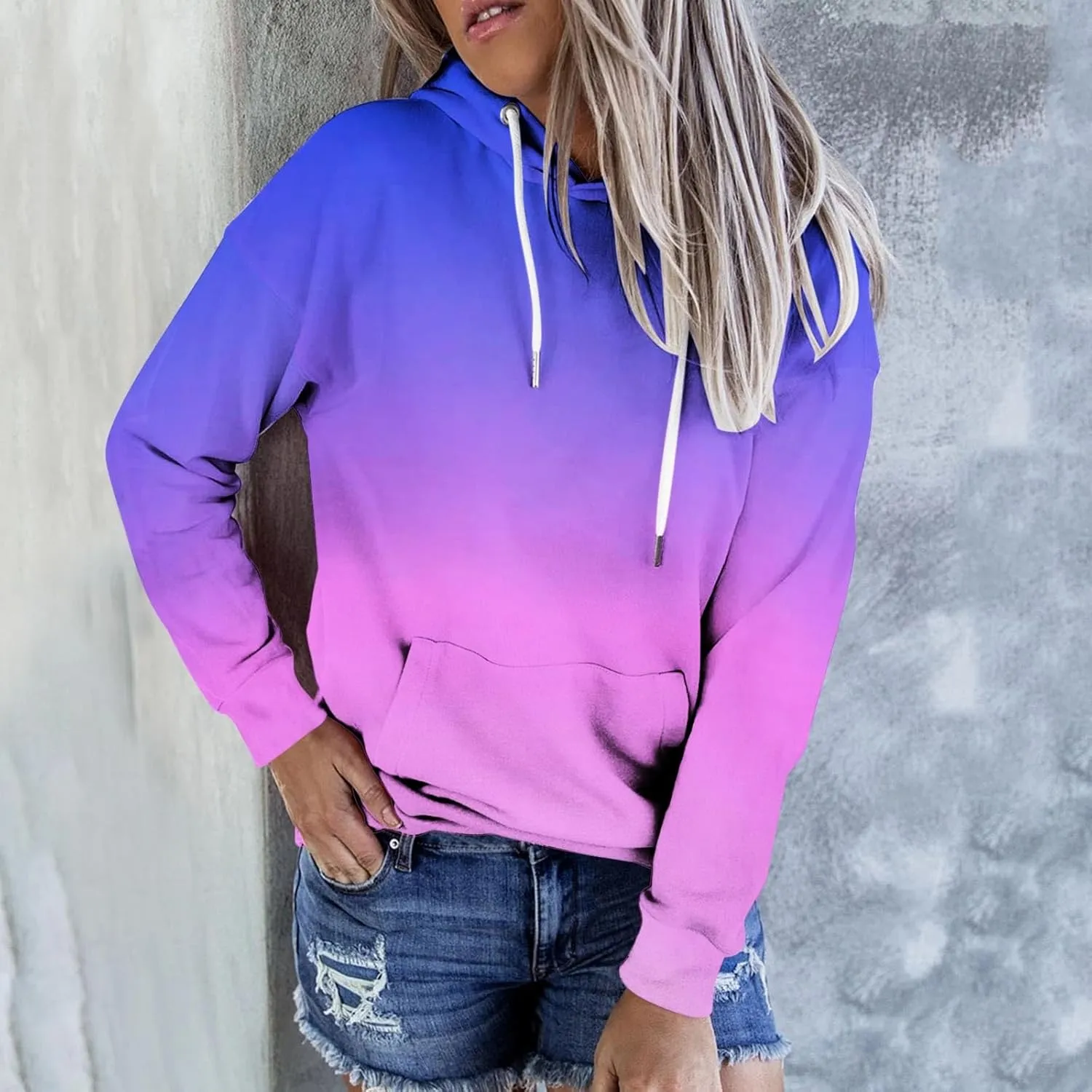 Women's Tie Dye Color Block Hoodies Long Sleeve Drawstring Preppy Pullover Oversized Comfy Casual 2024 Fall Clothes