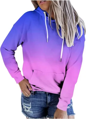 Women's Tie Dye Color Block Hoodies Long Sleeve Drawstring Preppy Pullover Oversized Comfy Casual 2024 Fall Clothes