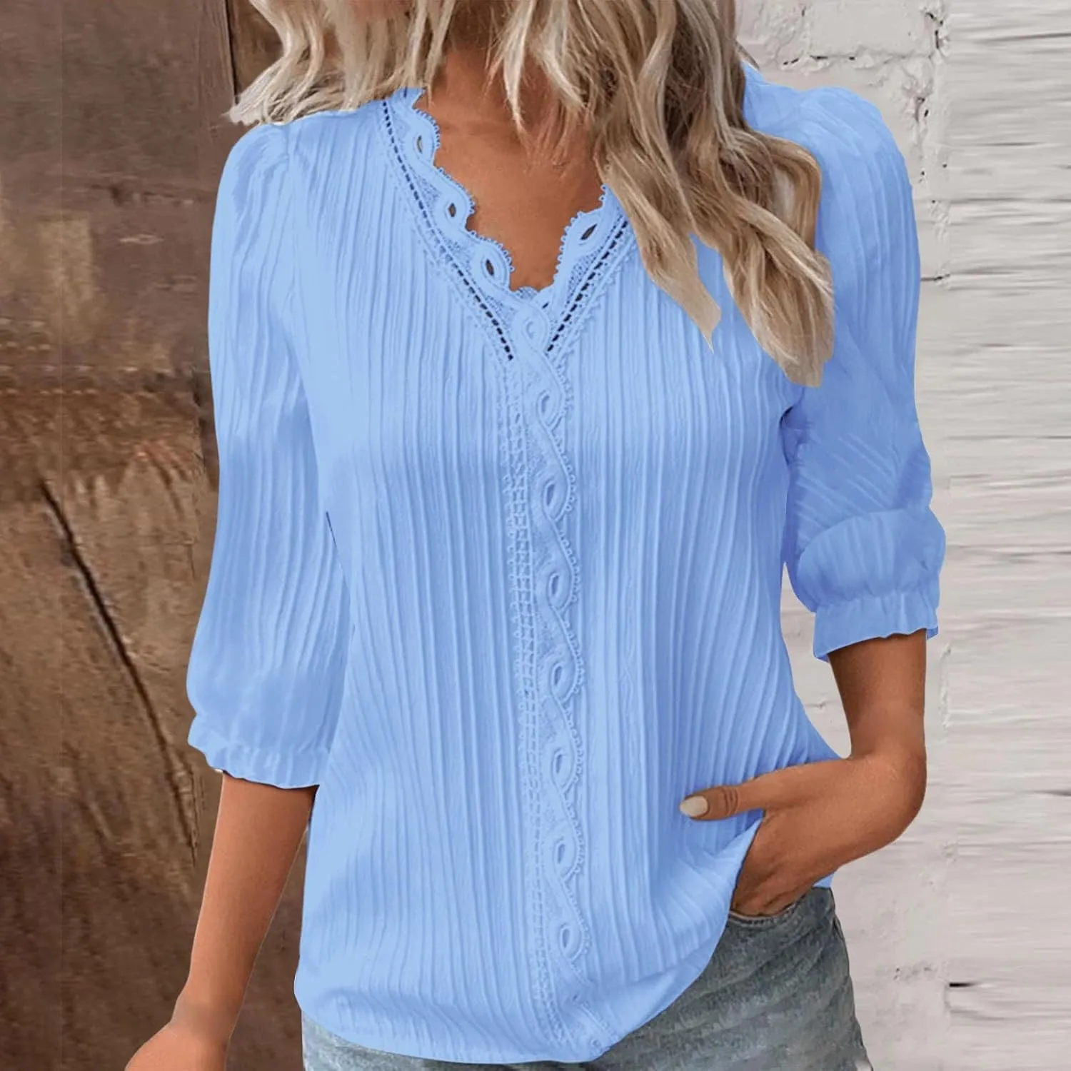 Womens Tops 2025 Trendy Lace Hollow Short Sleeve Shirt Casual Dressy Blouse Solid V Neck Summer Going Out T Shirts
