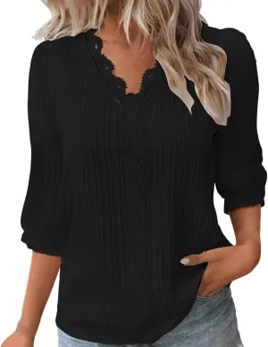 Womens Tops 2025 Trendy Lace Hollow Short Sleeve Shirt Casual Dressy Blouse Solid V Neck Summer Going Out T Shirts