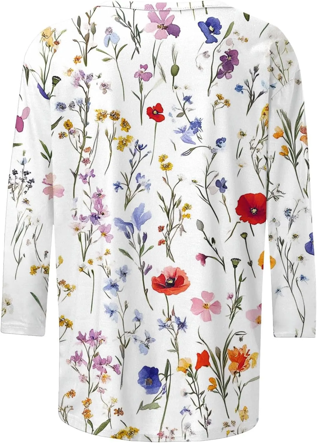 Womens Tops 3/4 Sleeve Shirts Round Neck Cute Tunic Tops Basic Tees Loose Casual Floral Blouses Business Work Tee Top