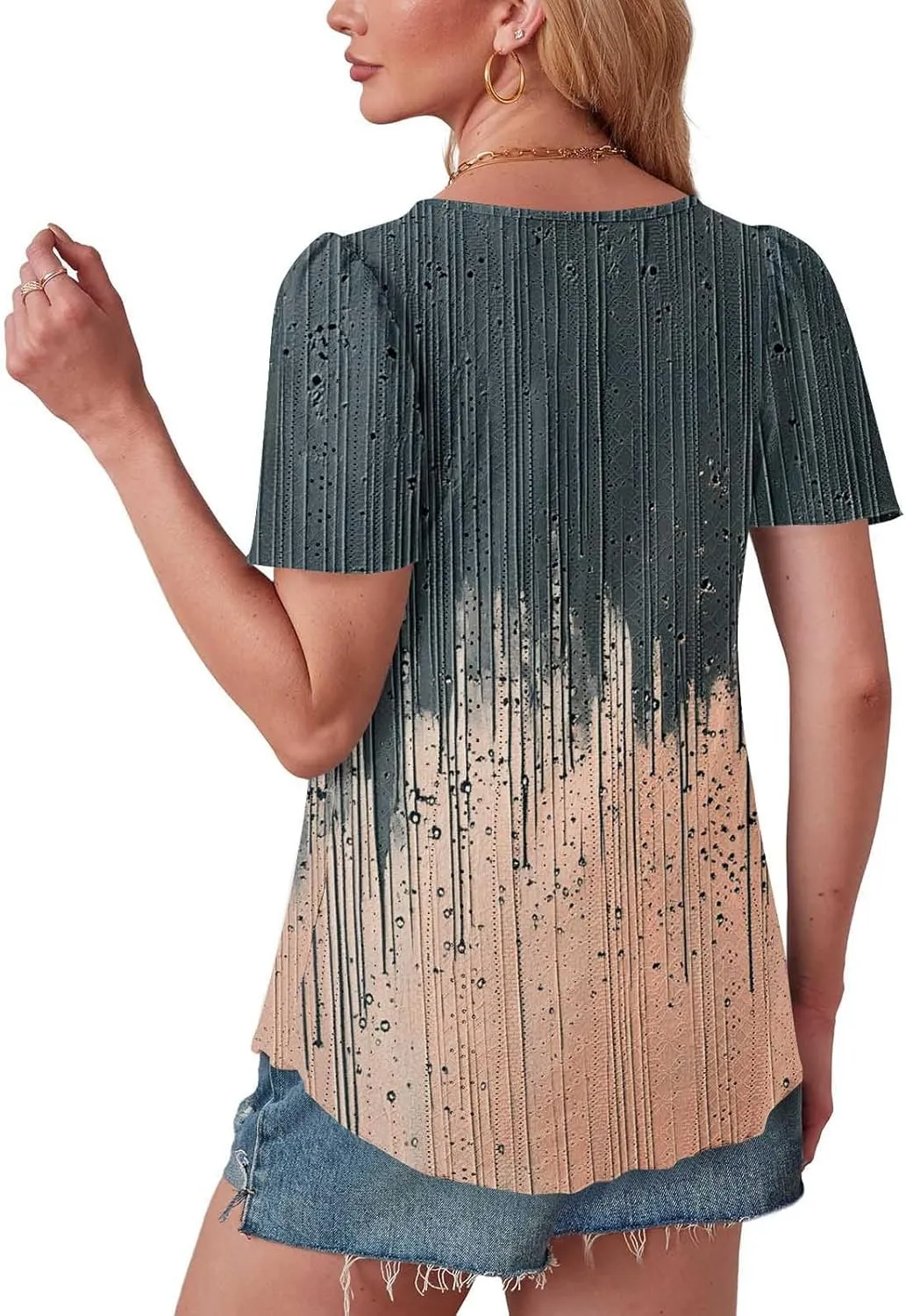 Womens Tops Eyelet Embroidery Scooped Neck Short Sleeve T Shirts Dressy Casual Summer Spring Cute Print Tees