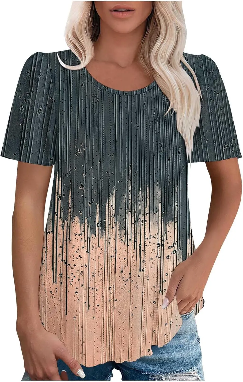 Womens Tops Eyelet Embroidery Scooped Neck Short Sleeve T Shirts Dressy Casual Summer Spring Cute Print Tees