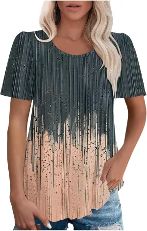 Womens Tops Eyelet Embroidery Scooped Neck Short Sleeve T Shirts Dressy Casual Summer Spring Cute Print Tees