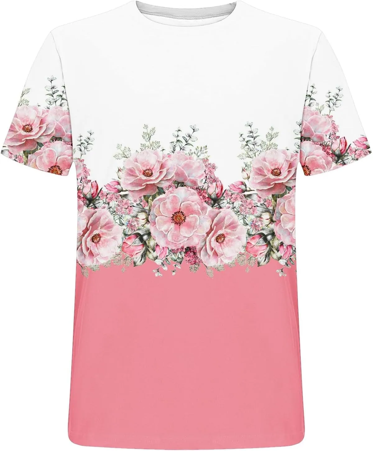 Womens Tops Short Sleeve Loose Fit Floral Print Crewneck Pullover Blouse Causal Graphic Tee Shirts Trendy Clothes