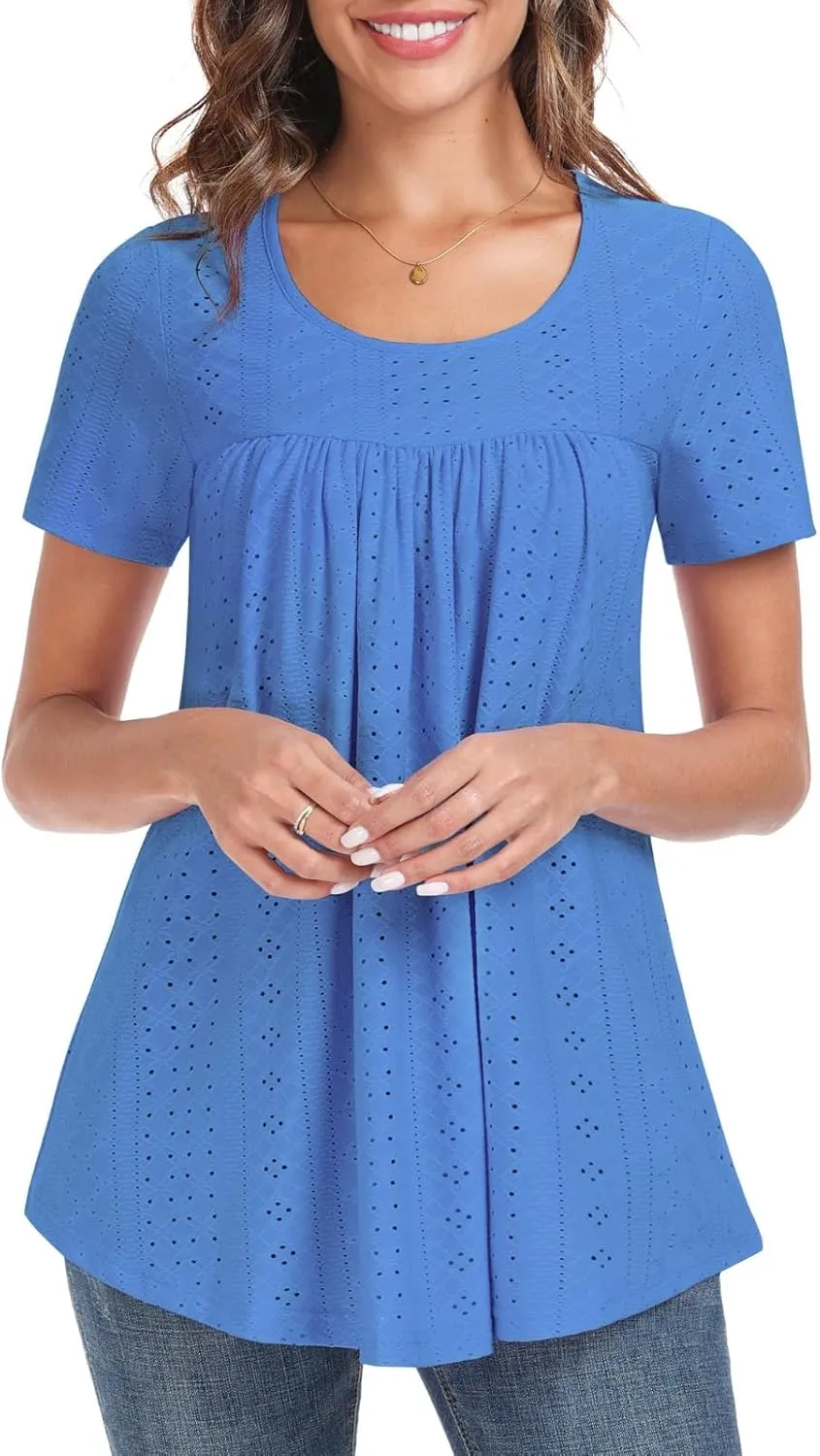 Women's Tunic Tops Loose Fit Short Sleeve Shirts Crew Neck Summer Casual Tops