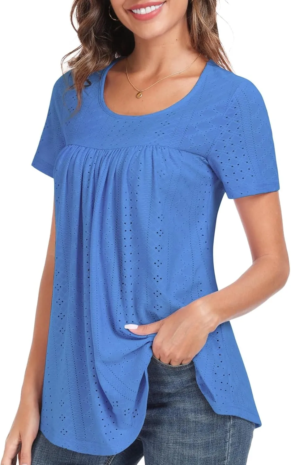 Women's Tunic Tops Loose Fit Short Sleeve Shirts Crew Neck Summer Casual Tops