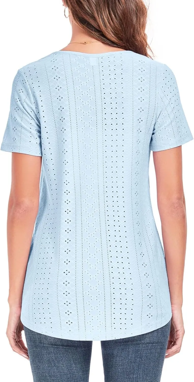 Women's Tunic Tops Loose Fit Short Sleeve Shirts Crew Neck Summer Casual Tops