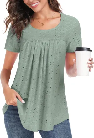 Women's Tunic Tops Loose Fit Short Sleeve Shirts Crew Neck Summer Casual Tops