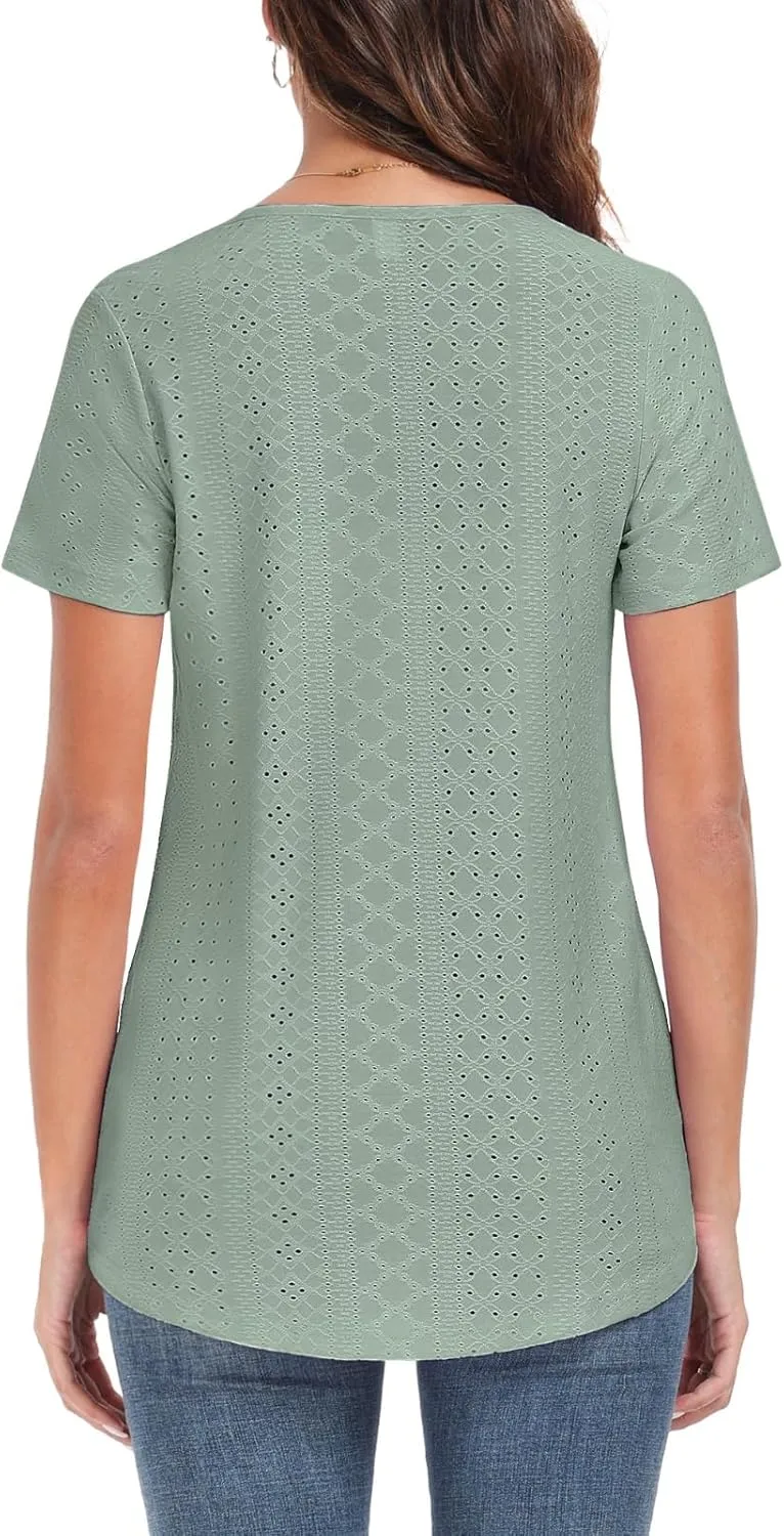 Women's Tunic Tops Loose Fit Short Sleeve Shirts Crew Neck Summer Casual Tops
