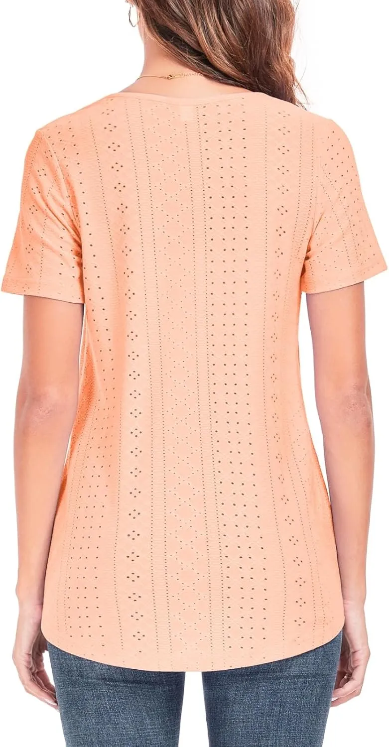 Women's Tunic Tops Loose Fit Short Sleeve Shirts Crew Neck Summer Casual Tops