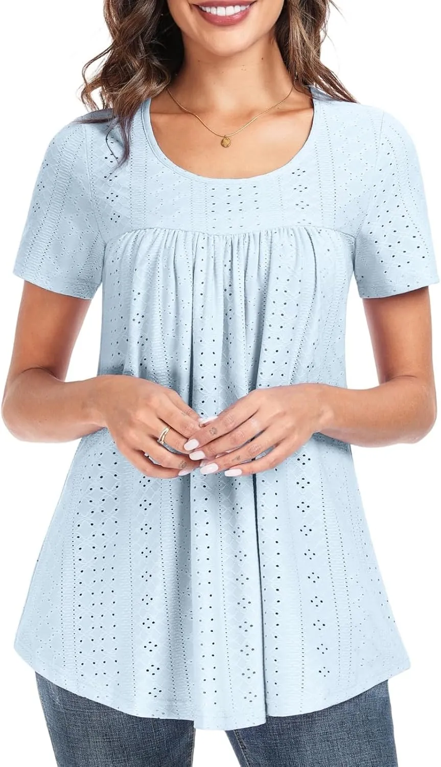 Women's Tunic Tops Loose Fit Short Sleeve Shirts Crew Neck Summer Casual Tops