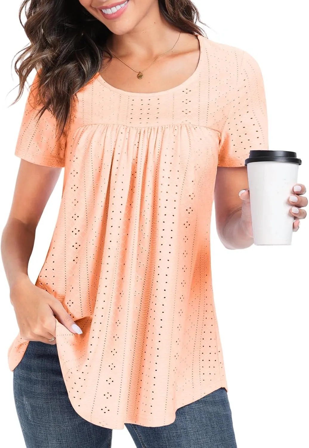 Women's Tunic Tops Loose Fit Short Sleeve Shirts Crew Neck Summer Casual Tops