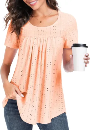 Women's Tunic Tops Loose Fit Short Sleeve Shirts Crew Neck Summer Casual Tops
