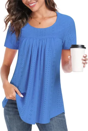 Women's Tunic Tops Loose Fit Short Sleeve Shirts Crew Neck Summer Casual Tops