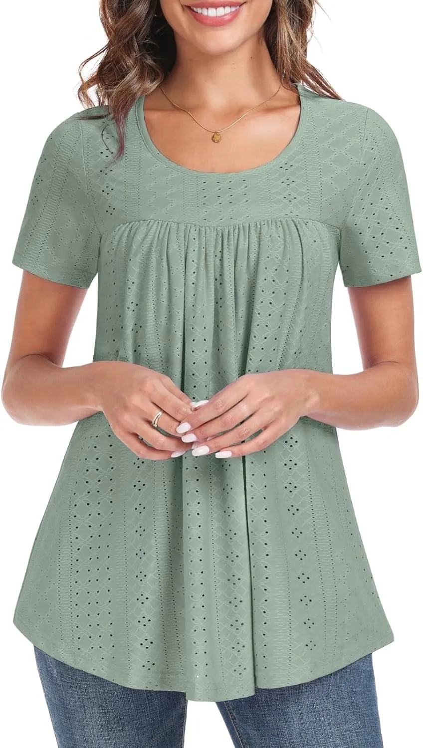 Women's Tunic Tops Loose Fit Short Sleeve Shirts Crew Neck Summer Casual Tops