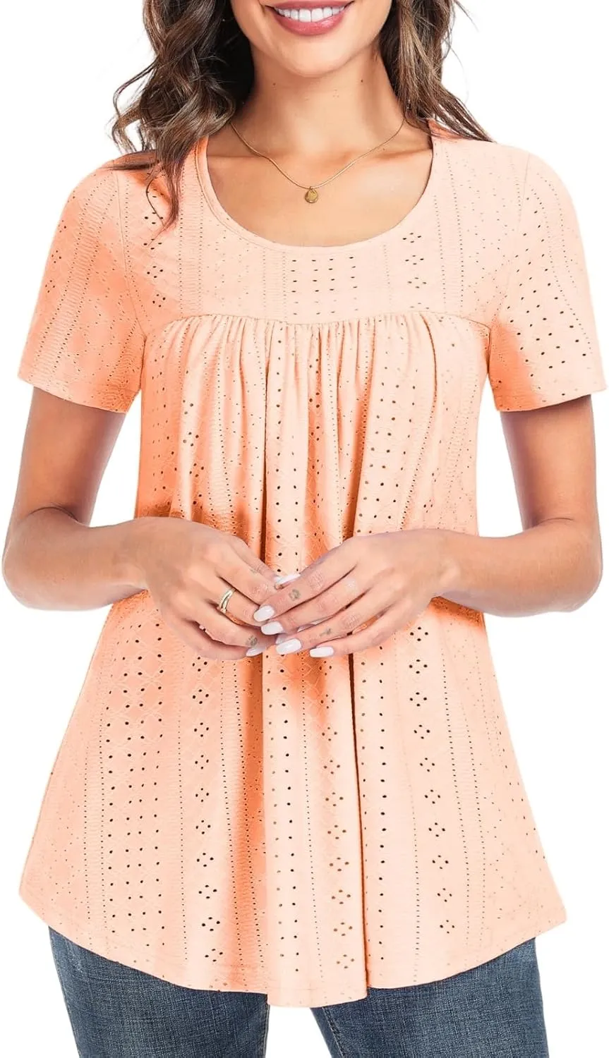 Women's Tunic Tops Loose Fit Short Sleeve Shirts Crew Neck Summer Casual Tops