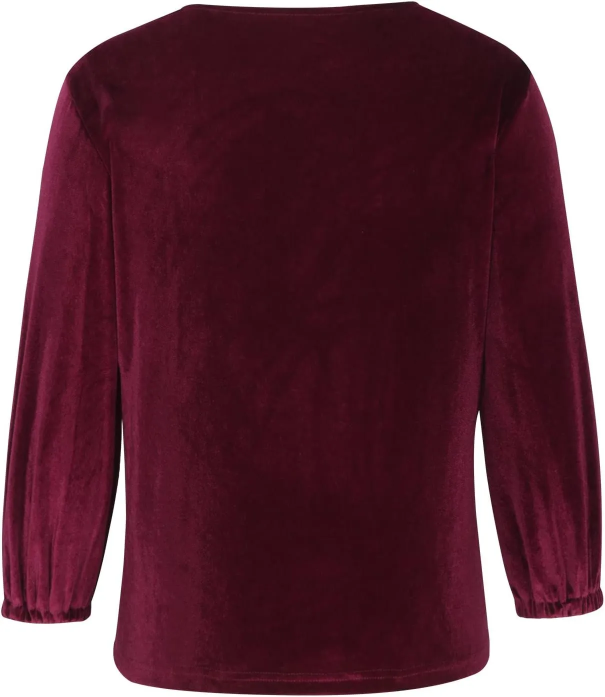 Women's Velvet T Shirts Casual 3/4 Sleeve Solid Shirt Cowl Neck Drape Ruched Front Long Sleeve Blouses Tops