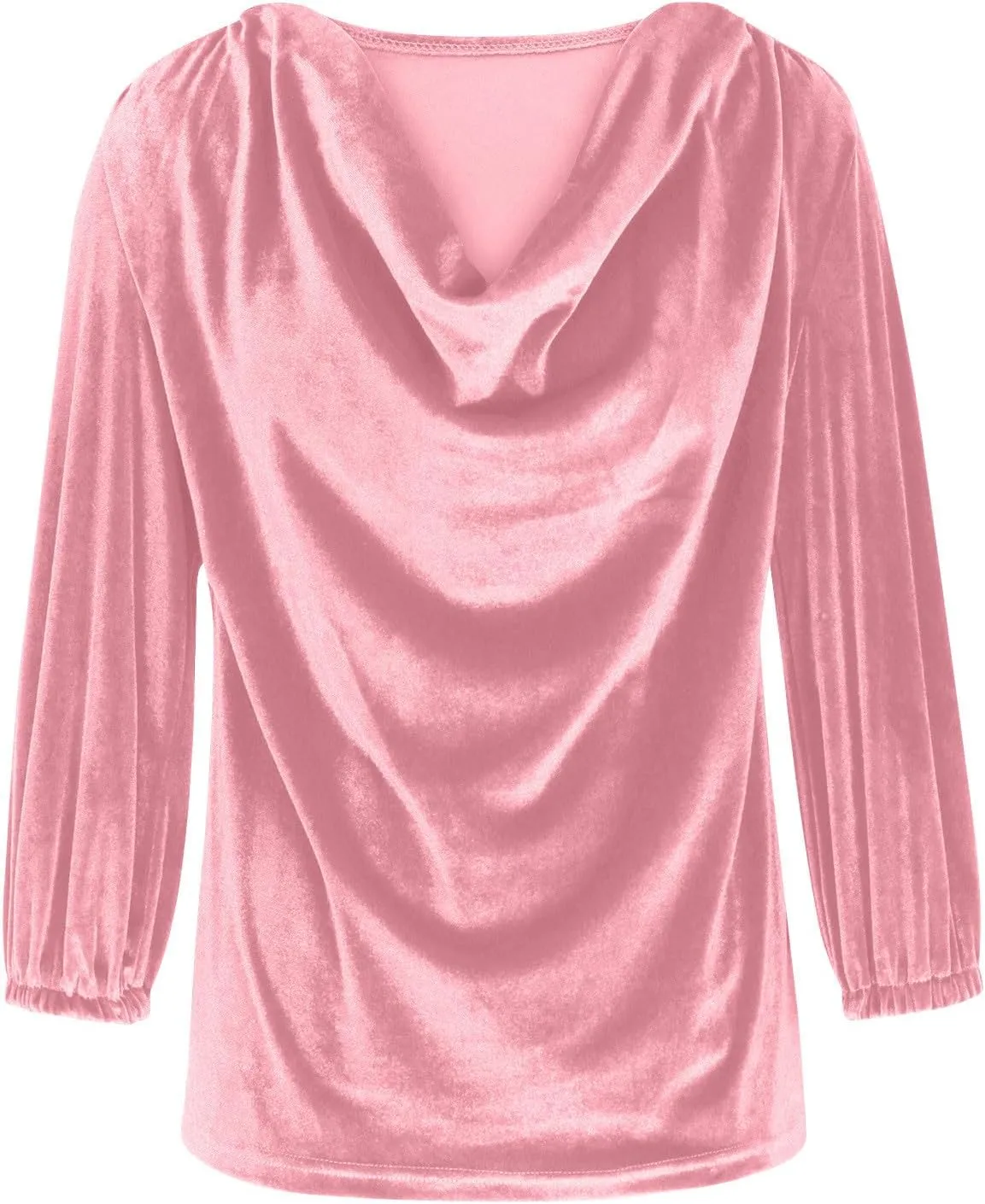 Women's Velvet T Shirts Casual 3/4 Sleeve Solid Shirt Cowl Neck Drape Ruched Front Long Sleeve Blouses Tops